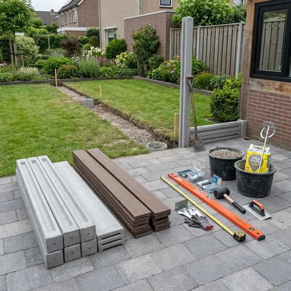 Voorbereiding voor beton schutting plaatsen