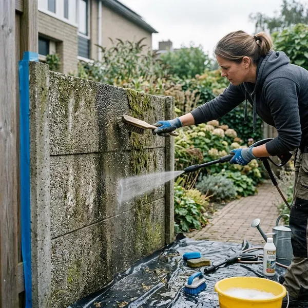 Verf voor een betonnen schutting buiten
