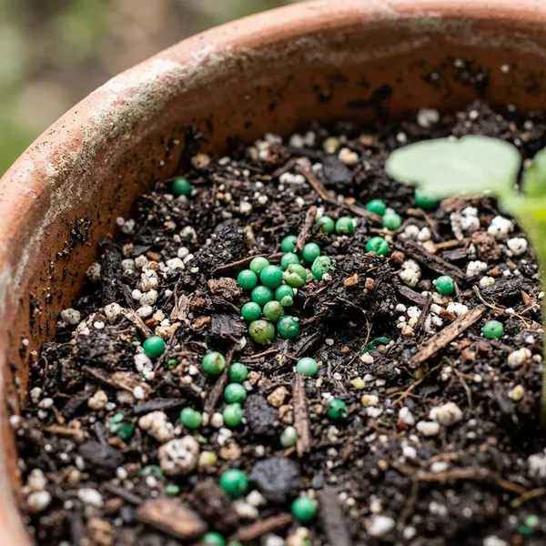 groene bolletjes in potgrond