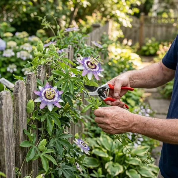 Zo snoei je de passiebloem langs de schutting