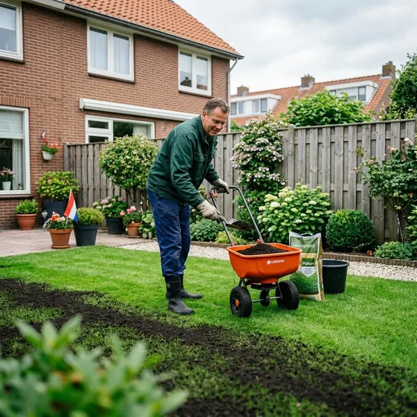 potgrond over gazon strooien