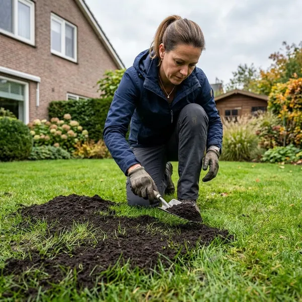 Waarom potgrond over een gazon strooien