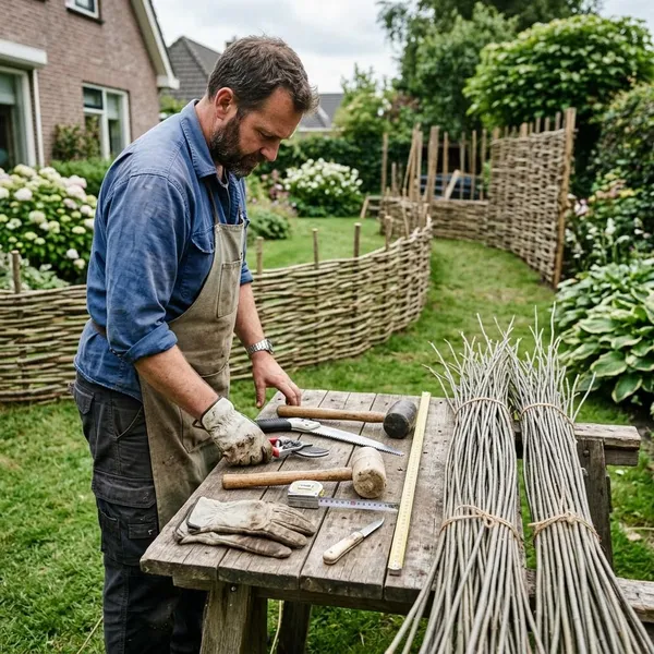 Materialen voor een wilgentenen schutting